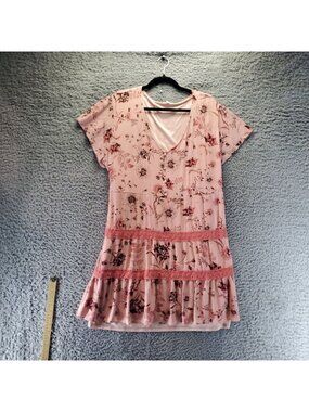 Maurices Dress Womens 3X Pink Floral Print Short Sleeve Boho Cottagecore
